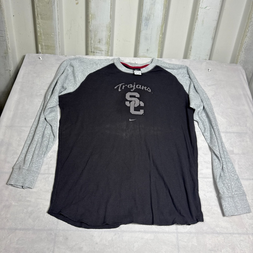 Nike Mens T-Shirt Blue Gray USC Trojans Football Crew Neck Raglan Sleeve 2XL